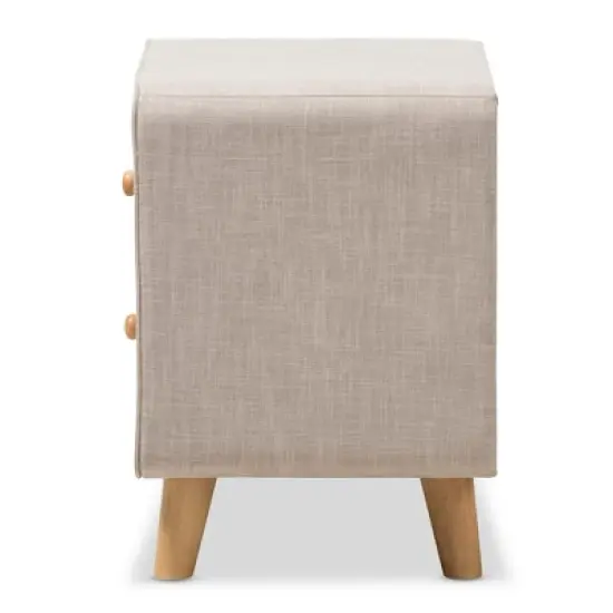 Jonesy Mid - Century Linen Upholstered 2 - Drawer Nightstand - Buff Beige - Baxton Studio image {2}