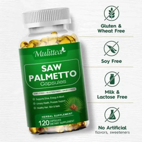 Mulittea Saw Palmetto 500mg Prostate Health Supplements, Hair Loss Prevention for Men and Women, 120ct image {2}