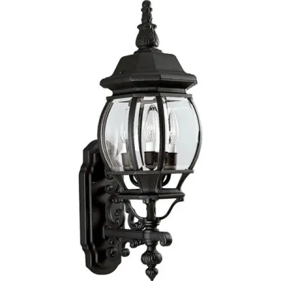 Progress Lighting Onion 3-Light Wall Lantern in Textured Black with Clear Beveled Glass Panels and Cast Aluminum Frames image {2}