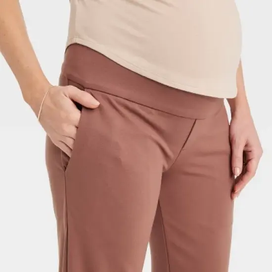 Under Belly Wide Leg Ponte Maternity Pants - Isabel Maternity by Ingrid & Isabel&trade; Brown image {3}