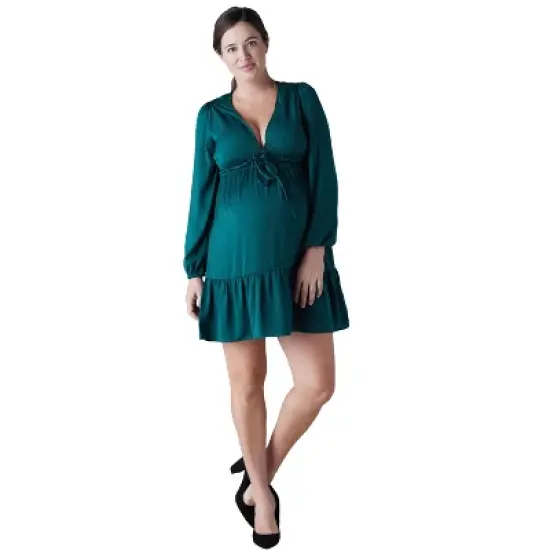 Ingrid & Isabel Maternity Spruce V-Neck Mini Dress image {1}