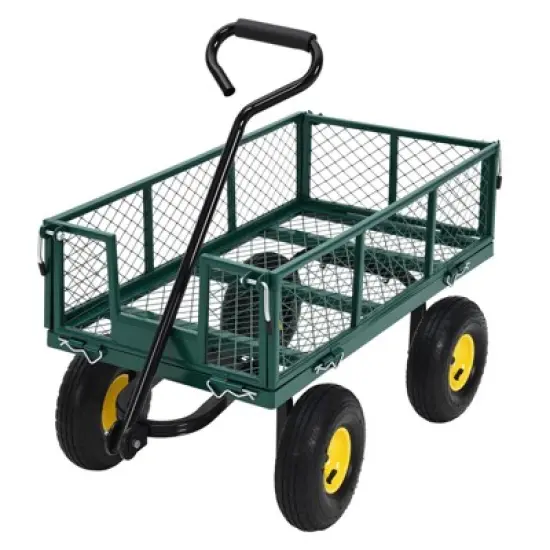 Heavy Duty Steel Garden Cart,550 LBS Capacity 3-in-1 Pullable Metal Wagon with 10" Pneumatic Wheels,180&deg;Rotating Handle & Removable Sides, Green image {12}