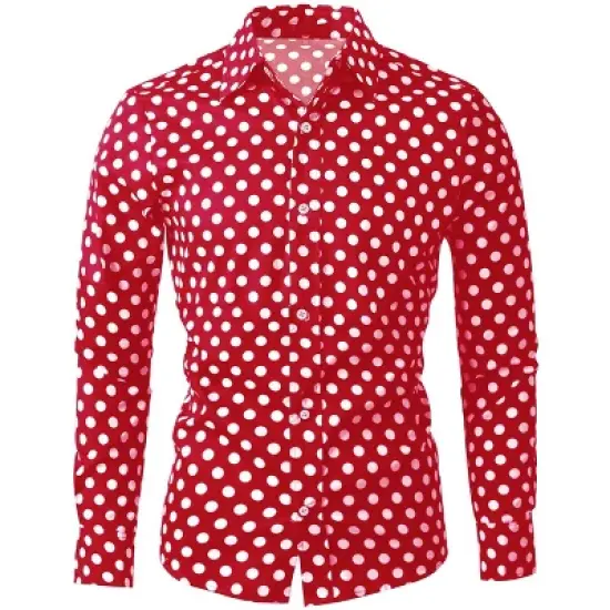 Lars Amadeus Men's Shirts Polka Dots Long Sleeve Slim Fit Printed Dress Button Down Shirt image {11}