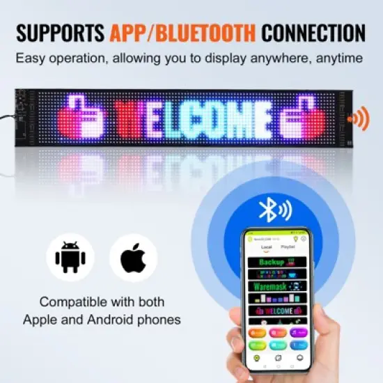 VEVOR Programmable Sign, P6 Full Color Scrolling Panel, DIY Custom Text Animation Pattern Display Board, Bluetooth APP Control, Black image {5}