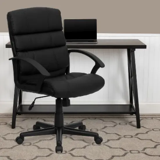 Emma and Oliver Mid-Back Black LeatherSoft Swivel Task Arm Office Chair with Accent Back image {1}