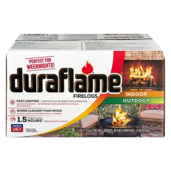 Duraflame 2.5lb Indoor Outdoor Quick Light Firelog for Camping, Firepits, Bonfires, and Fireplaces, 1.5 Hour Long Burn Time, 6 Pack image {6}
