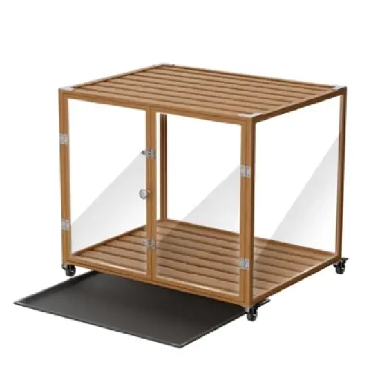 Artloge Modern Extra Large Heavy Duty Dog Crate Tempered Glass Brown Pet Cage with Anti-Rust Aluminum Frame Lockable Casters & Spacious Interior,M image {10}