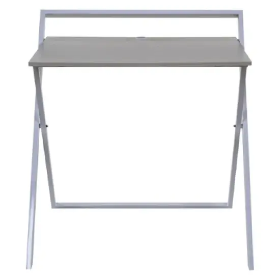 Basics No Assembly Folding Desk with Dual Usb Charger Whitewashed Oak/White - OneSpace image {1}