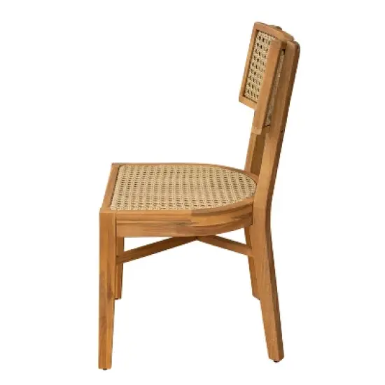 Christopher Knight Home Dahlia Patio Rustic Acacia Wood Wicker Dining Chair (Set of 2) image {5}