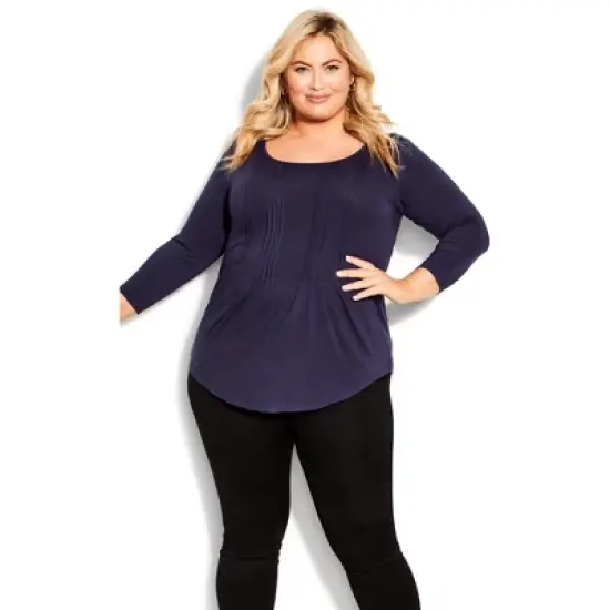 Women's Plus Size Milly Pleat Plain Top - navy | AVENUE image {7}