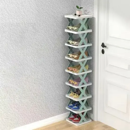 NewHome "9-Tier Vertical Shoe Rack: Space-Saving Free-Standing Organizer for Narrow Entryways and Closets" White image {3}