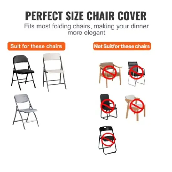 VEVOR Stretch Spandex Folding Chair Covers, Universal Fitted Chair Cover, Removable Washable Protective Slipcovers, (50PCS Black) image {6}