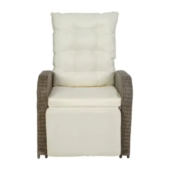 Flash Furniture Nemo Set of 2 Indoor/Outdoor Patio Wicker Rattan Recliner Lounge Chairs with Flip up Side Tables image {4}