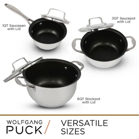 Wolfgang Puck 6-Piece Stainless Steel Pots and Pan Set; Scratch-Resistant Non-Stick Cookware image {4}