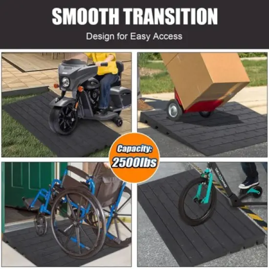 Threshold Ramp, Rubber Ramp - 3" Heavy Duty 2500LB Capacity, Non-Slip with 3-Channel Cord Cover (24"x42"x3") for Wheelchairs, Doorways, Driveways image {7}