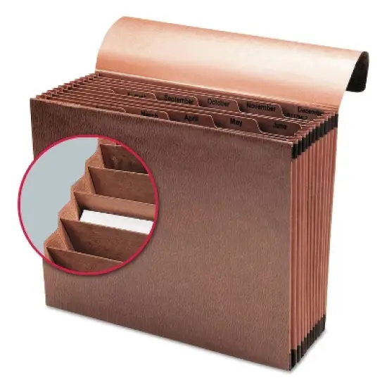 Smead TUFF Expanding Wallet, 12 Sections, Elastic Cord Closure, 1/6-Cut Tabs, Letter Size, Redrope image {3}