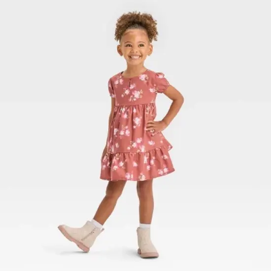 OshKosh B'gosh Toddler Girls' Floral Short Sleeve A-Line Dress - Brown image {3}
