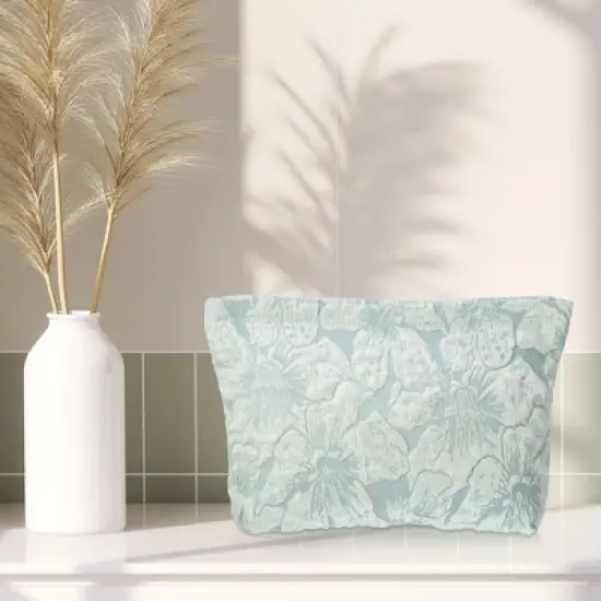 Unique Bargains Travel Canvas Floral Zipper-Closure Green 1 Pc image {6}