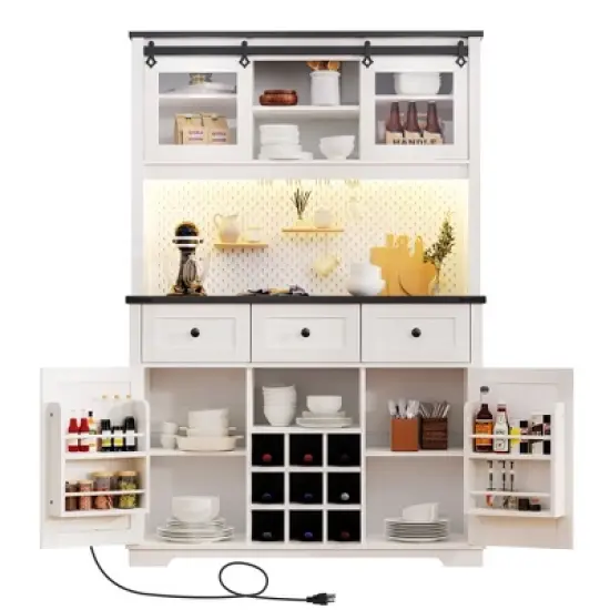 Gulches Timeless Multi Functional Bar Cabinet Open Shelves, 9 Grid Holders,6 Hooks for Versatile Storage image {12}
