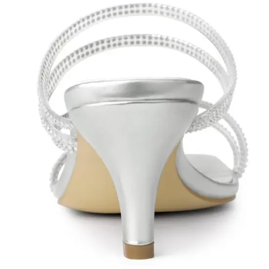 Allegra K Women's Rhinestone Strappy Kitten Heel Slide Heels Sandals image {2}