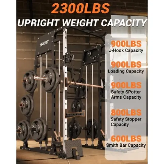 Home Gym All in One, 2200LBS Squat Rack Power Cage with Smith Bar, LAT Pull-Down, Cable Systems, Leg Hold-Down and More Attachments image {5}
