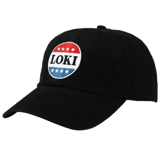 Loki Red White and Blue Button Embroidered Black Cotton Twill Hat image {2}