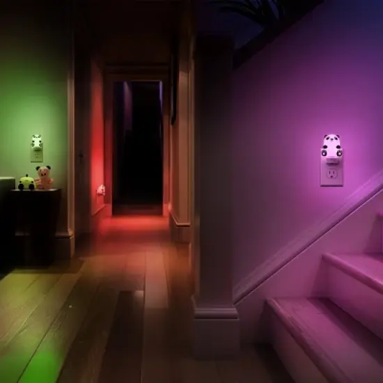 DORESshop 0.5W Plug-in Light Sensor Night Light, Panda Design, White Housing with Dual Plug, 3000K Warm White to RGB Gradient image {6}