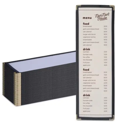 WeChef 30 Pcs 4.25 x 14" Restaurant Menu Covers Single Page 2 View Menu Sleeves Double-Stitched Edge PVC for Wine List image {9}