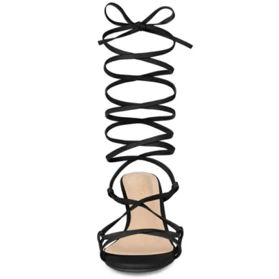 Allegra K Women's Strappy Lace Up Kitten Heels Sandals image {2}
