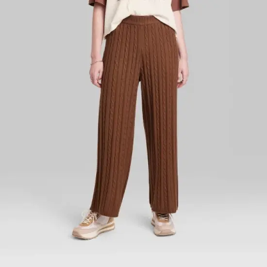 Women's Ascot + Hart Wide Leg Graphic Knit Pants - Brown image {1}