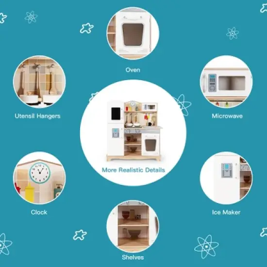 Costway Wooden Kids Pretend Kitchen Playset Cooking Play Toy w/ Utensils & Sound image {9}