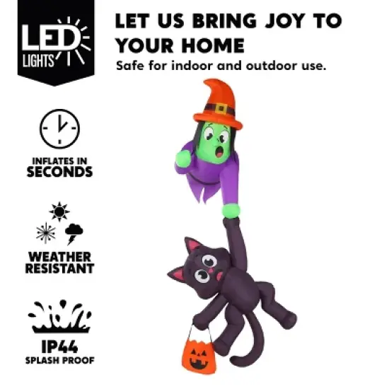 Joyfy 8.2 FT Tall Halloween Outdoor Inflatable Decoration, Witch and Black Cat Hanging Inflatable with LEDs for Indoor Outdoor Yard Roof Decoration image {2}
