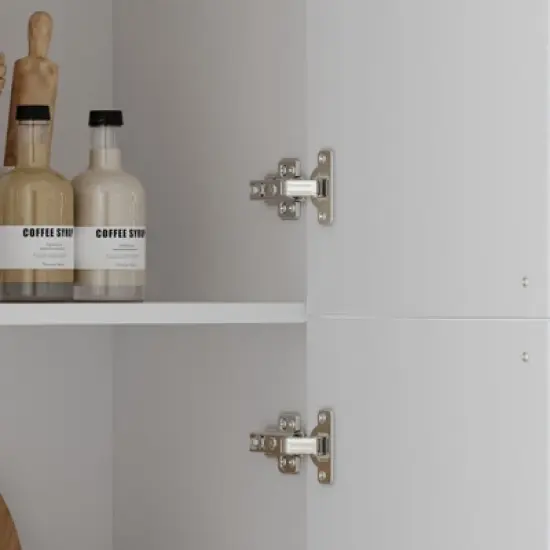 Famapy White Farmhouse Kitchen Pantry with Arch & Glass Doors,Large Capacity Kitchen Storage Hutch,Multi - Drawer Kitchen Organizer,Display Cabinet image {13}