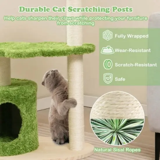 Costway 38" Cute Cat Tree Cat Condo Furniture with Fully Wrapped Sisal Scratching Posts image {6}
