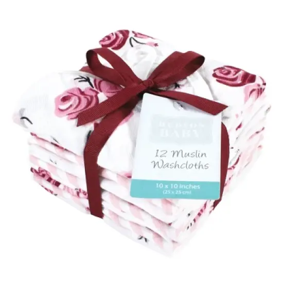 Hudson Baby Infant Girl Cotton Muslin Washcloths, Rose, One Size image {1}