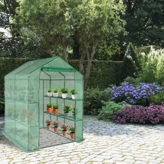 Walk-in Greenhouse for Outdoors, 58"x58"x75" Plant House with 8-Tier Grid Shelves for Seed Starting & Potted Plants image {9}