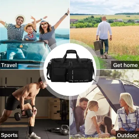 Large Gym Bag for Men Women with Shoe Compartment Wet Dry Separation Black Carry on Duffle Bag image {1}