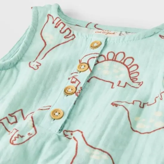 Baby Dino Gauze Tank Henley Romper - Cat & Jack&trade; Blue image {2}