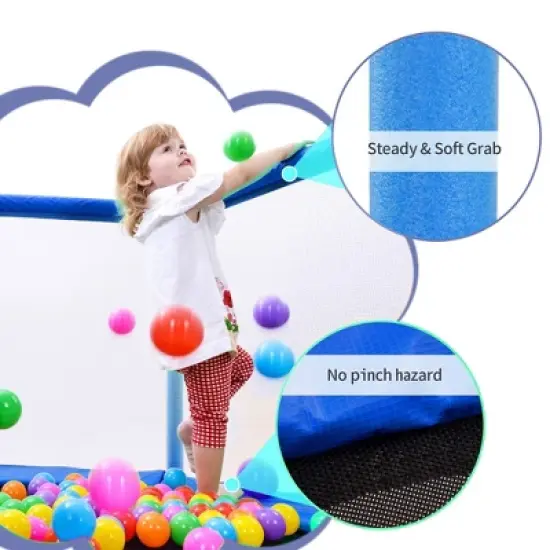 55'' Toddlers Trampoline with Safety Enclosure Net and Balls, Indoor Outdoor Mini Trampoline for Kids image {5}