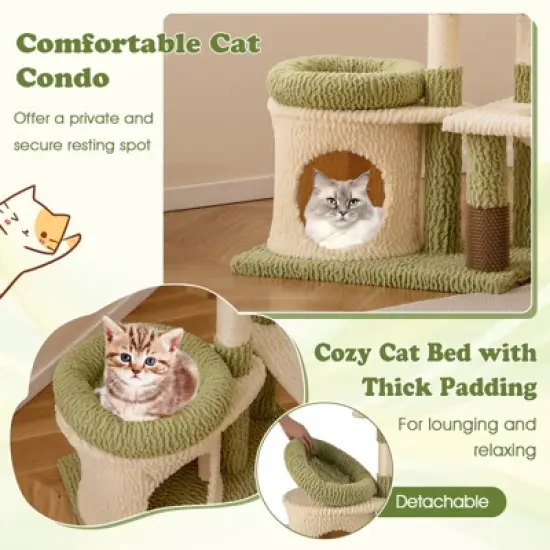 Tangkula Multi-level Cat Tree Cute Cat Tower w/ Top Perch Private Condo Side Basket image {3}