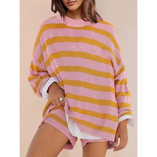 Womens Oversized Lounge Sets 2 Piece Outfits Striped Matching Pajama Set Long Sleeve Sweater Set image {1}