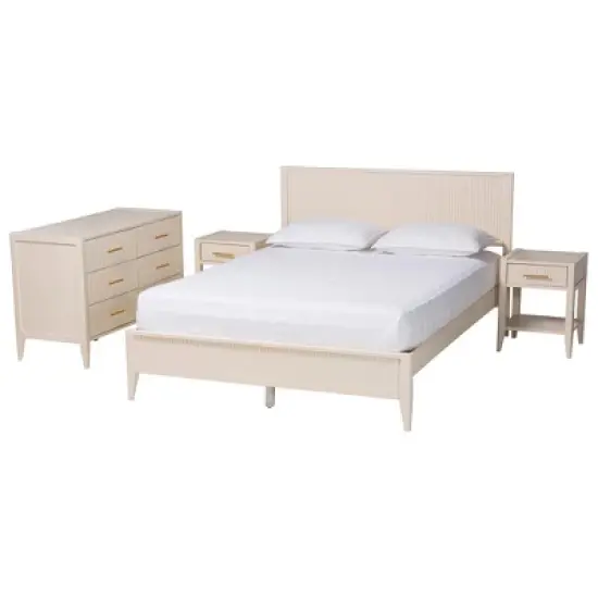 Baxton Studio Primrose Mid-Century Ivory Fluted Wood 4-Piece Bedroom Set image {1}