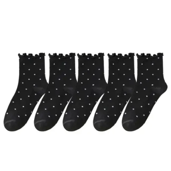 Anna-Kaci Women's Polka Dot Ankle Socks Set Soft Cotton Blend Ruffle Trim Cuff Multiple Color Combos 5 Pairs image {6}