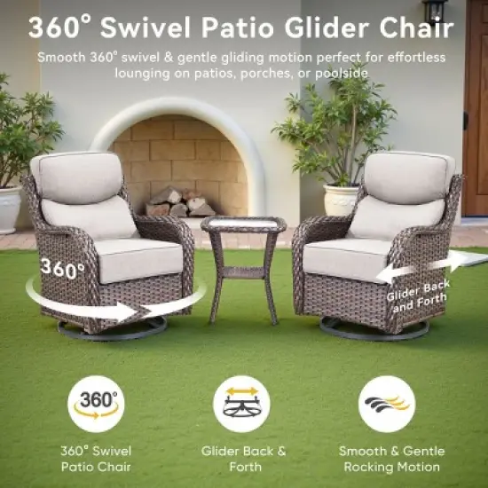 Gymojoy 5 Pieces Outdoor 6 Inch Sofa Swivel Chair with Fire Pit Table image {10}