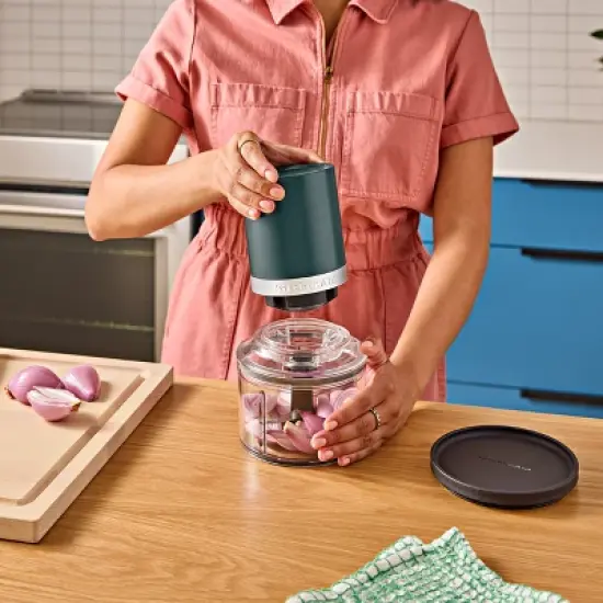KitchenAid 3.5 Cups 60W Go Cordless Top Down Food Chopper with Battery Included Shaded Palm: Plastic, 1 Speed, Green image {1}