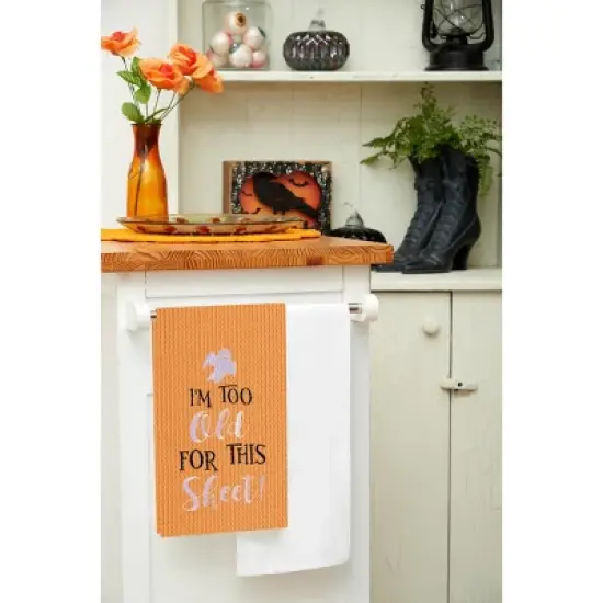 C&F Home I'm Too Old For This Sheet Halloween Embroidered Cotton Waffle Weave Kitchen Towel image {2}