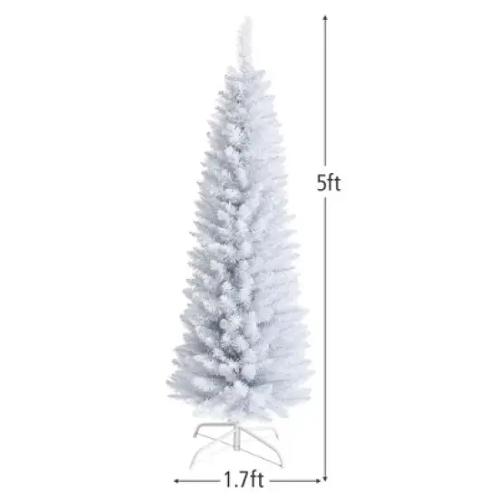 Costway 5ft Unlit Artificial Slim Pencil Christmas Tree with Metal Stand White image {3}