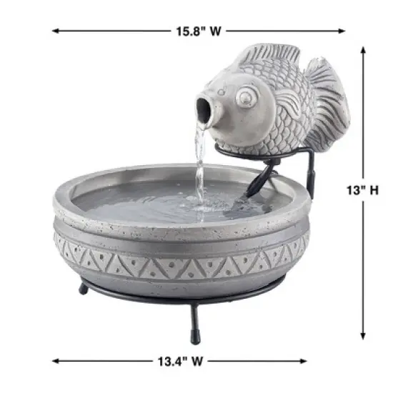 Smart Solar 12.99" Cement Marin Solar Fish Sculptural Fountain image {5}