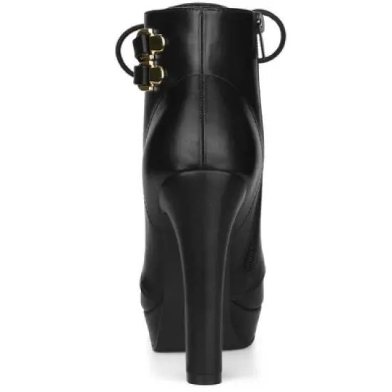 Allegra K Women's Lace Up Round Toe Platform Block Heels Ankle Boots image {3}