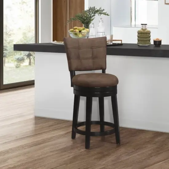 26" Kaede Wood and Upholstered Swivel Counter Height Barstool Black/Chestnut - Hillsdale Furniture image {7}
